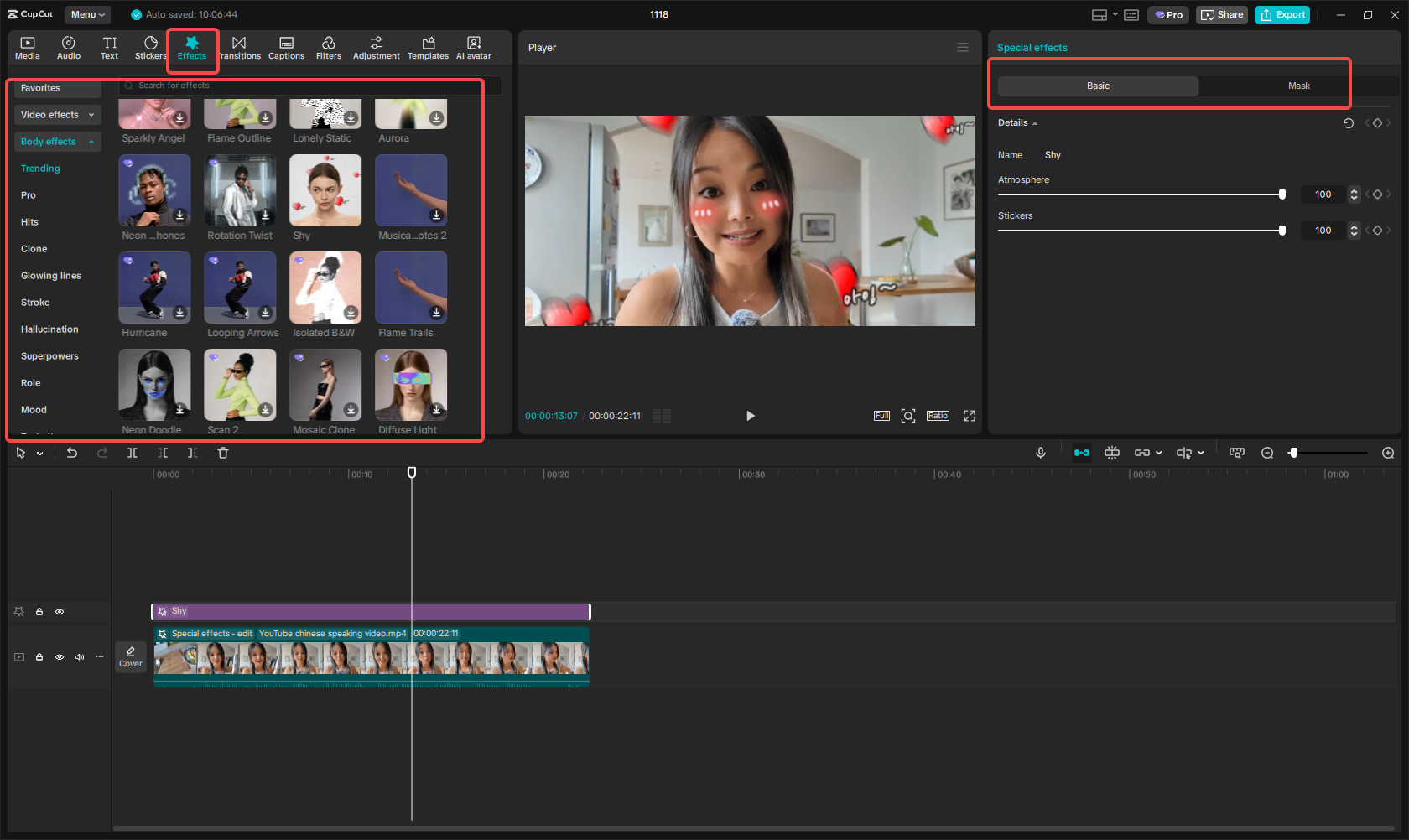 Browse and add AI body effects or video effects
