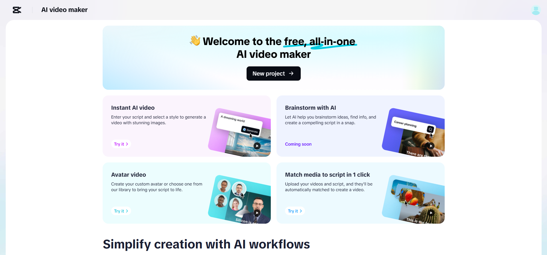 CapCut Web's AI video maker