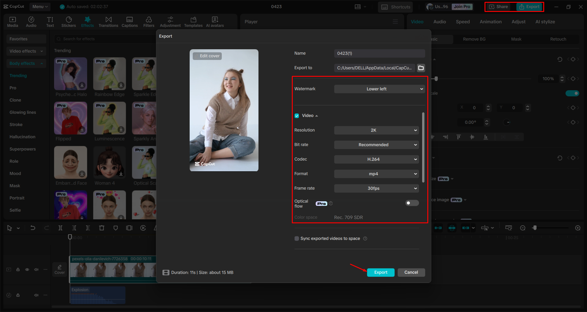 Експорт відео з настільного відеоредактора CapCut