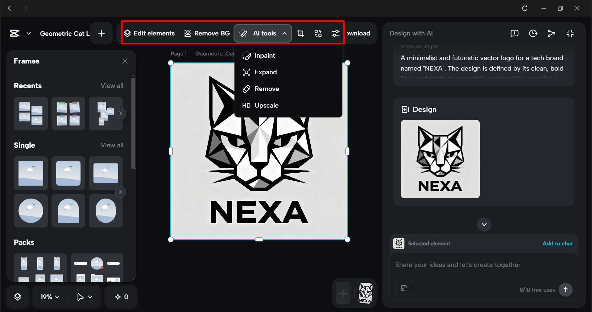 Editing the cat logo in the CapCut desktop video editor