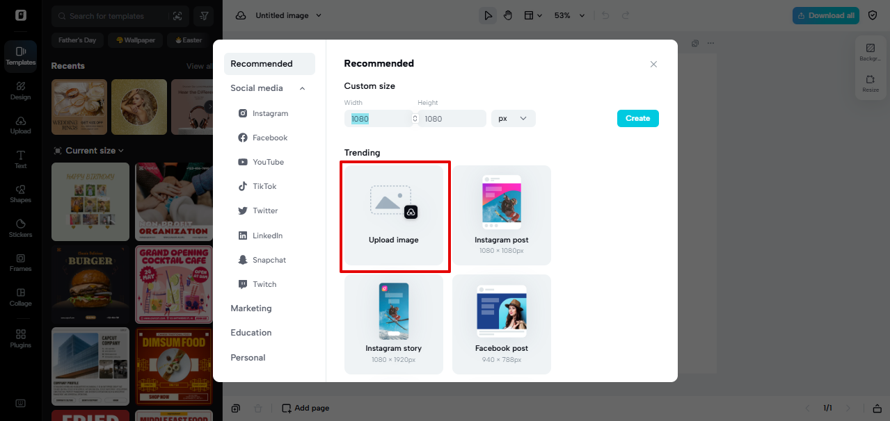 Uploading image to Pippit