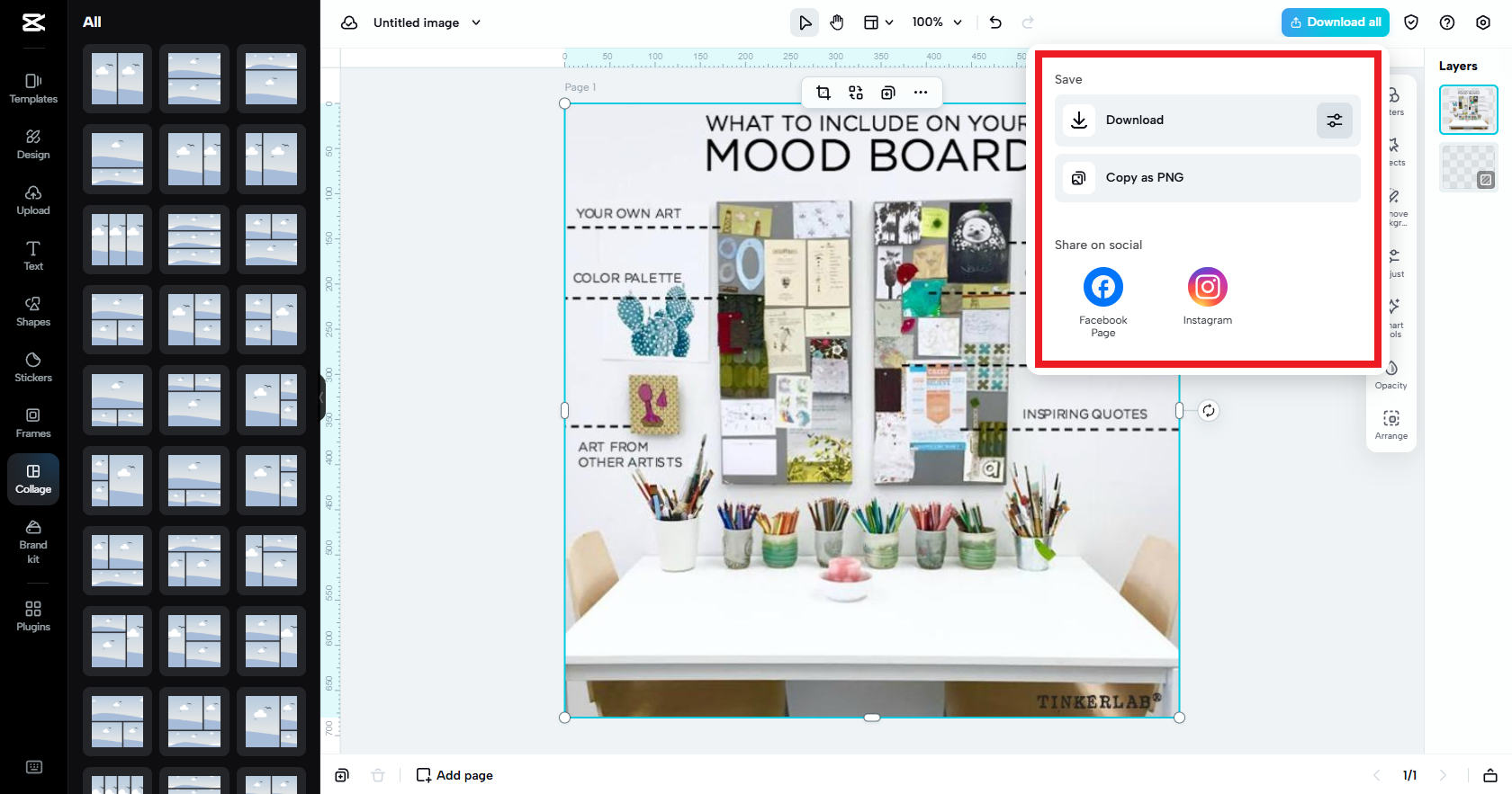 Export your inspiration board