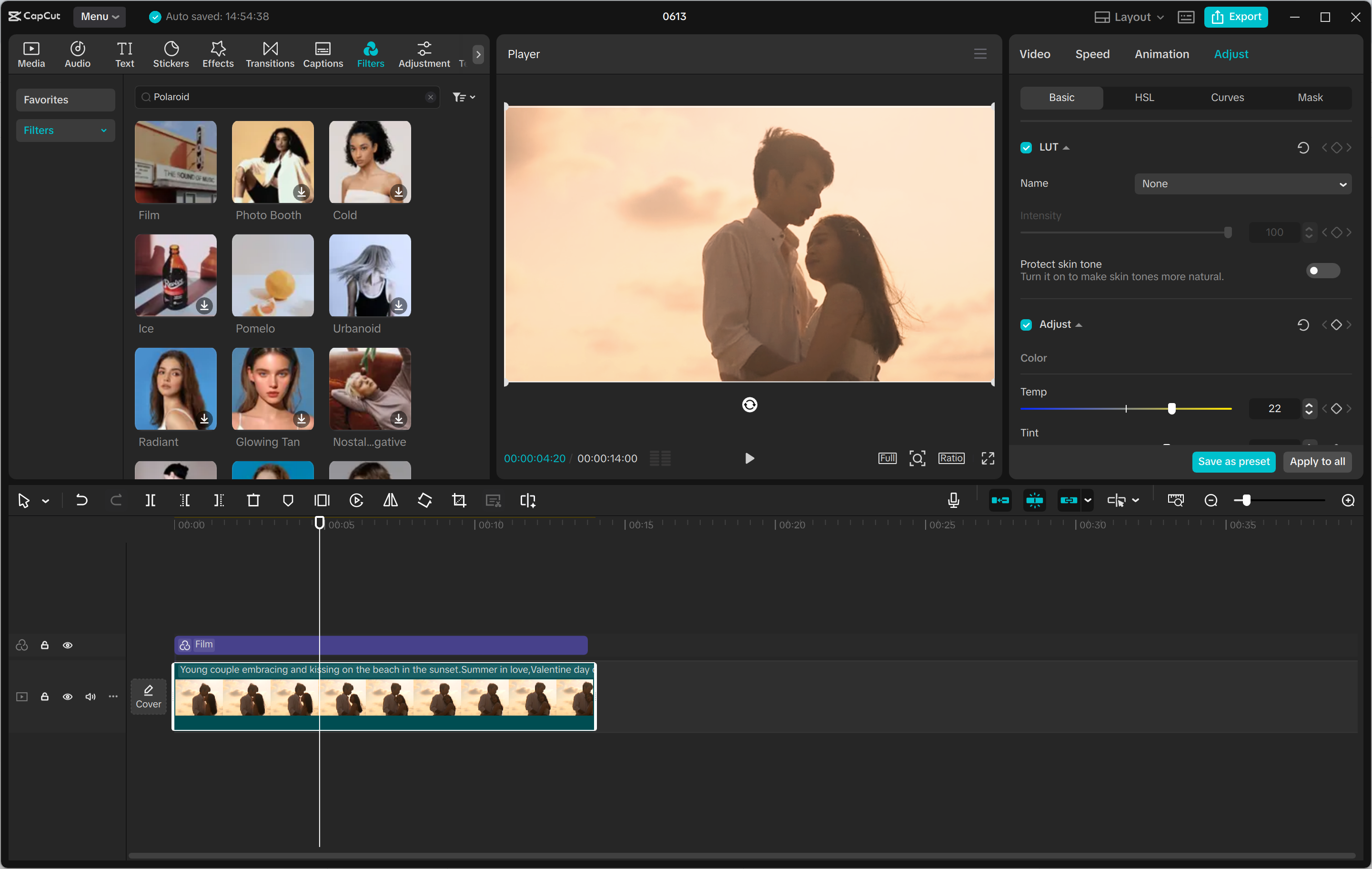 CapCut masaüstü video düzenleyicisinin arayüzü - videolara Polaroid filtresi eklemenin hızlı bir yolu