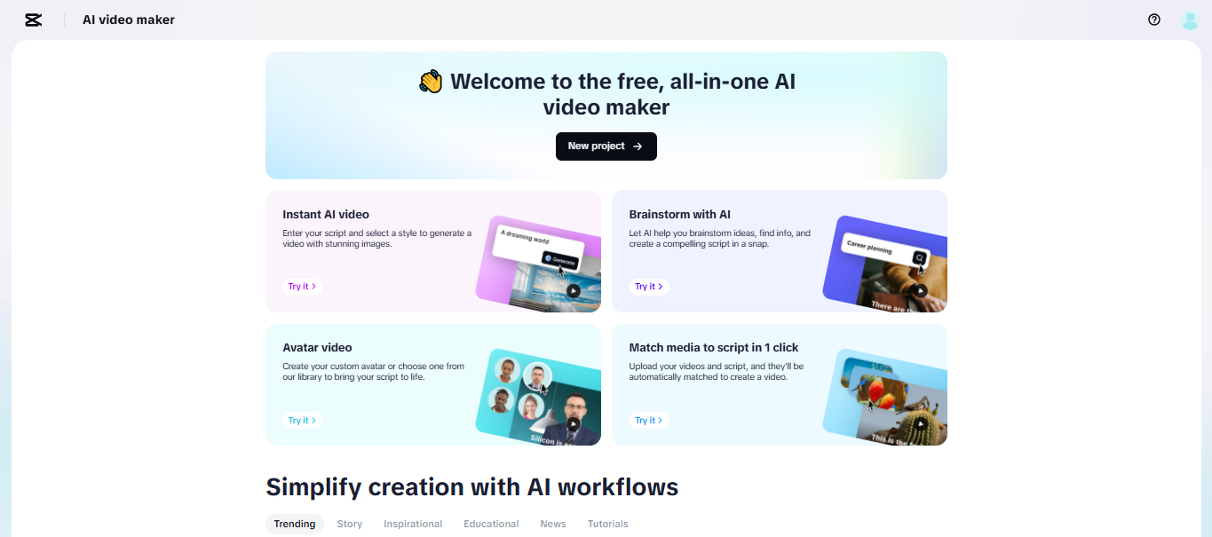 CapCut Web KI kostenloser Videoersteller