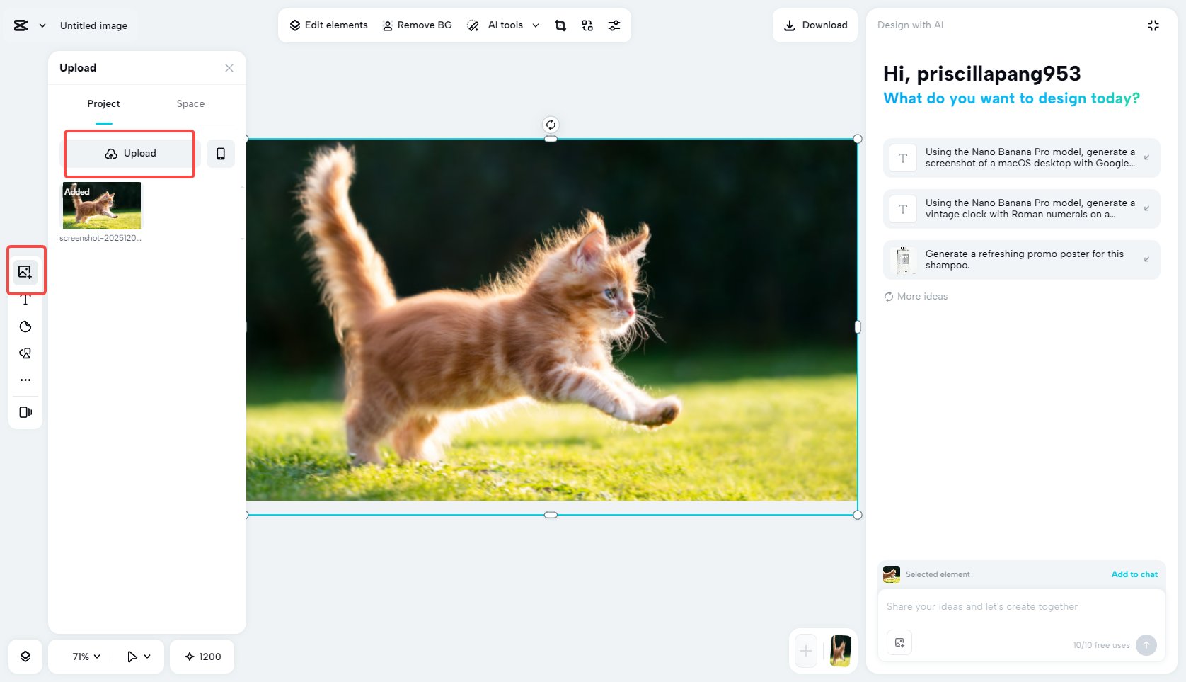 Upload your image to the CapCut AI design tool