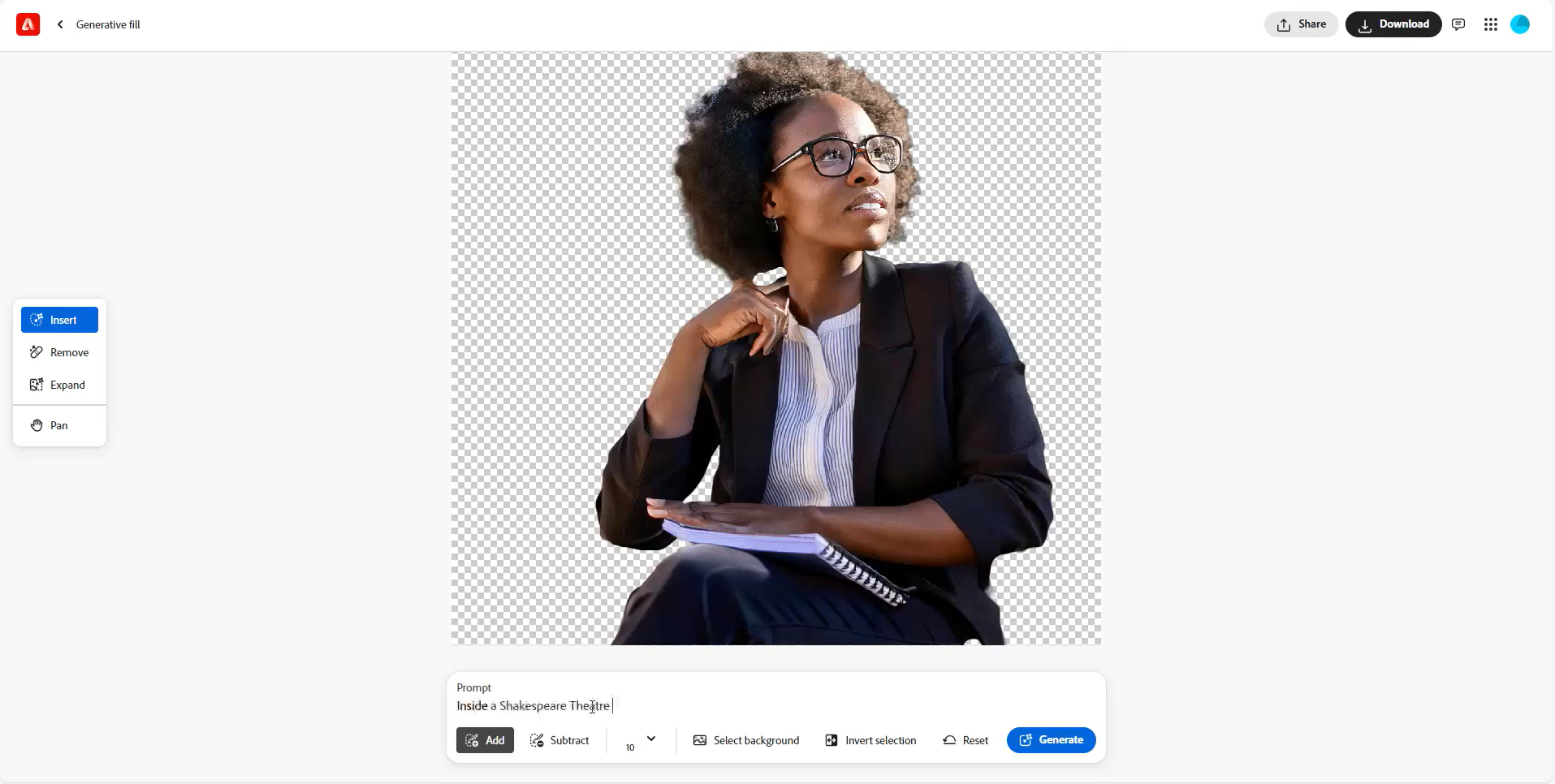 Describing the changes to make in Adobe Firefly