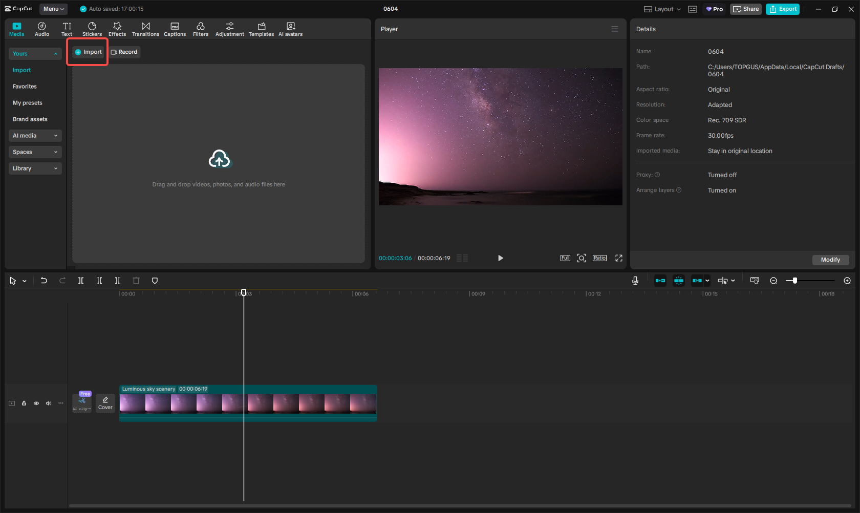 Launch CapCut and import your video