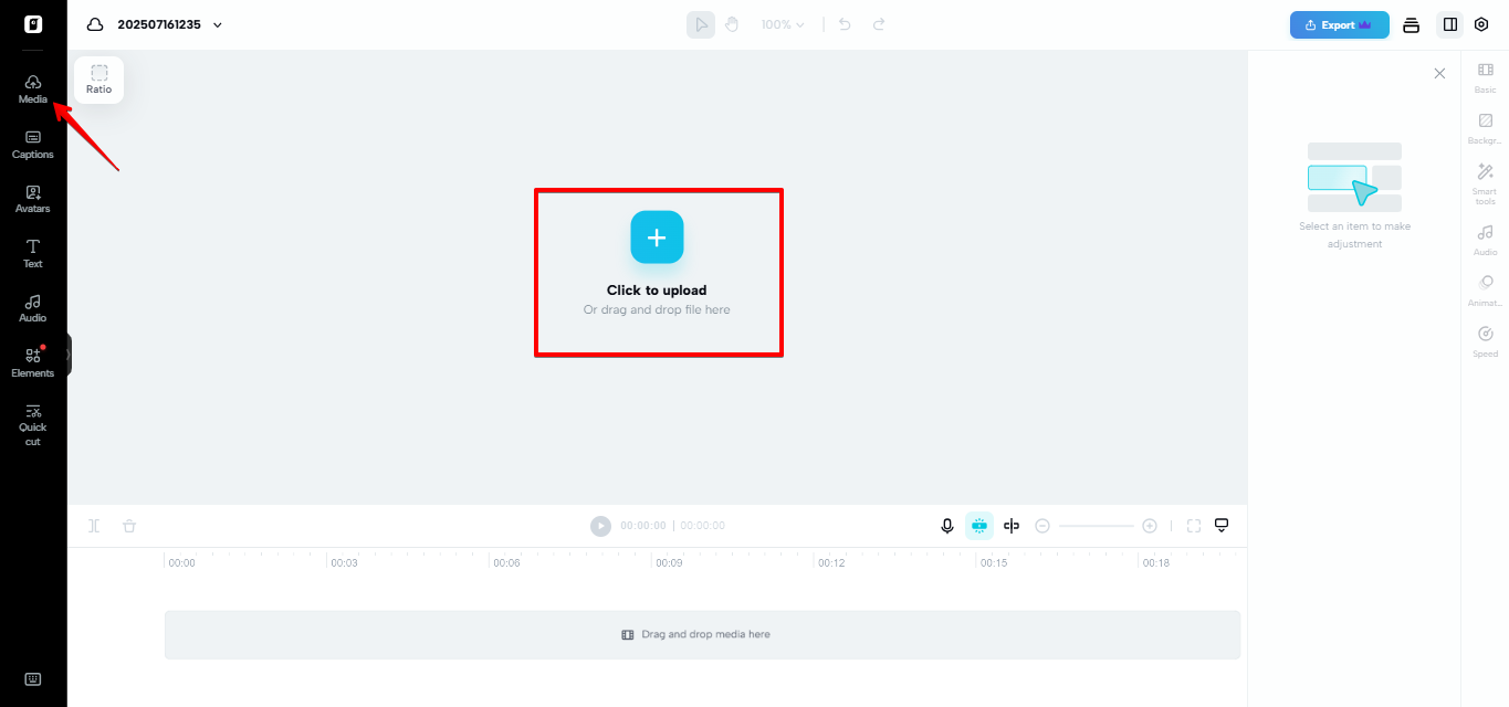 Uploading video to Pippit
