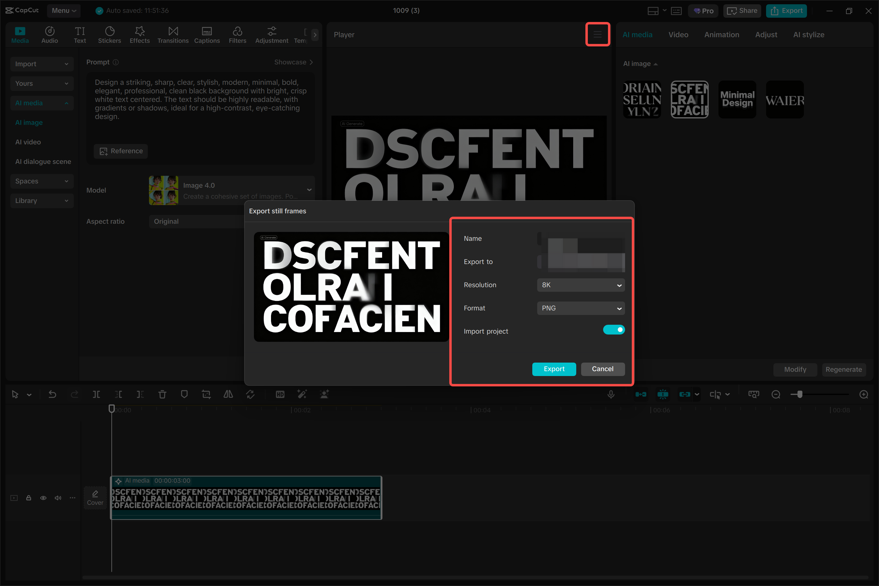 Exporting the text with background from the CapCut desktop video editor