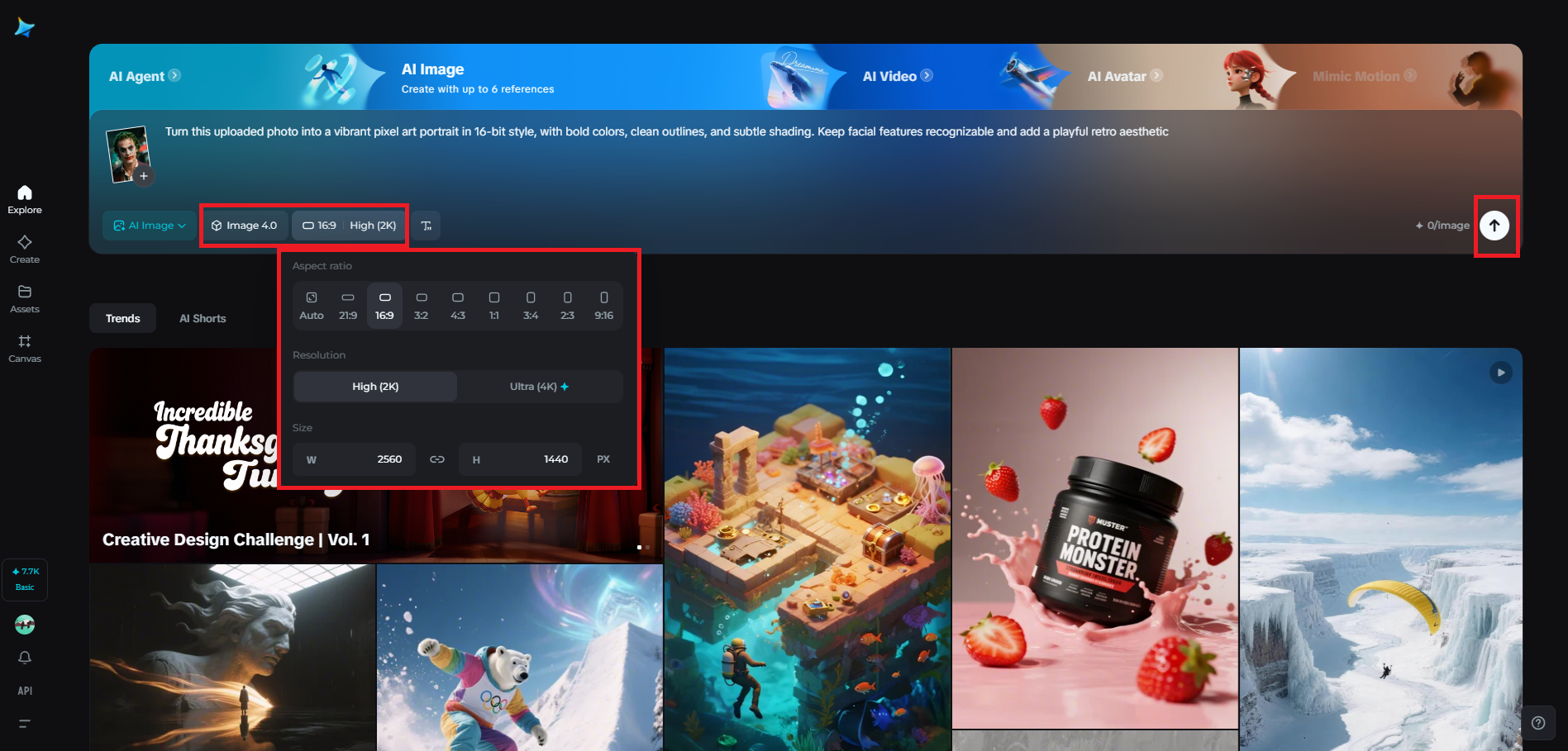 Select the model and output settings