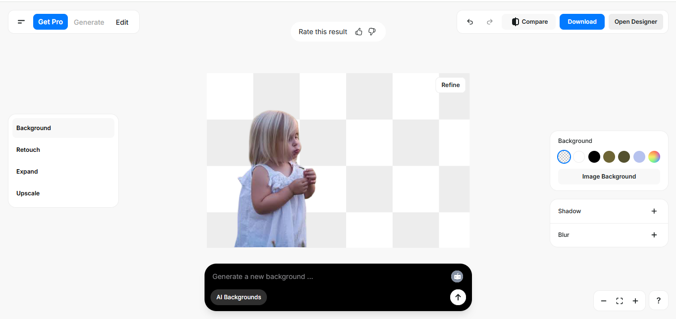 Interface of Pixelcut - an easy-to-use photo white background editor online