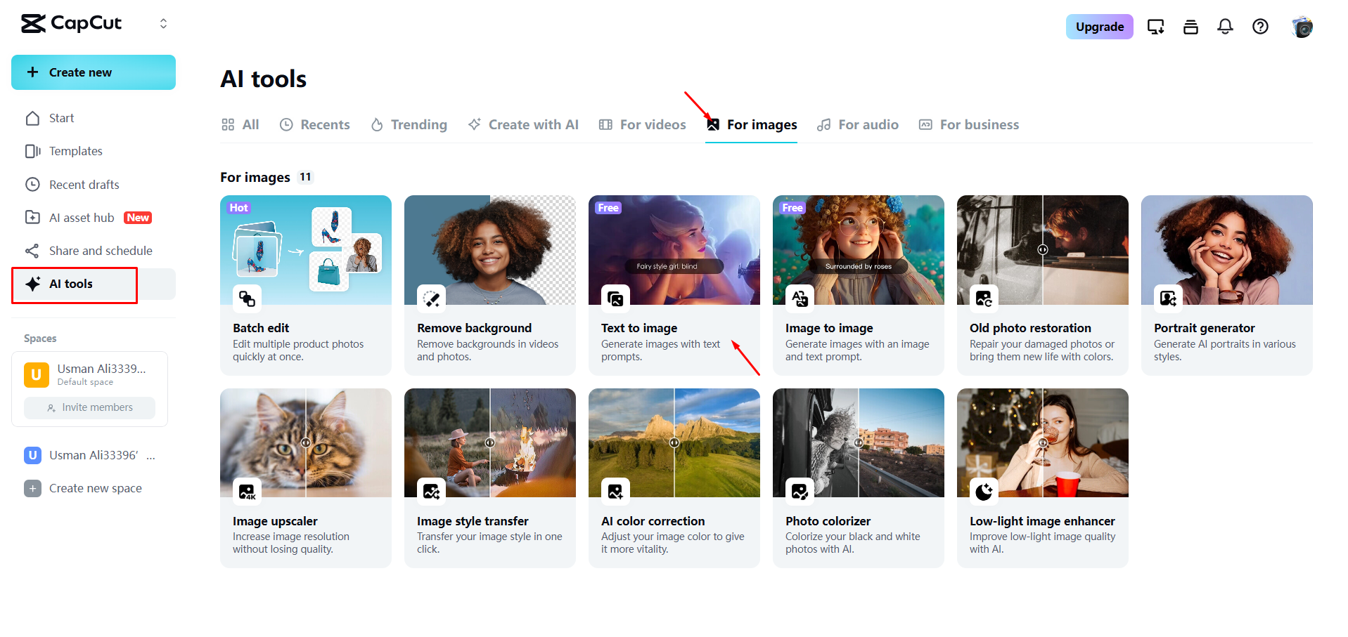 Accessing CapCut Web's AI image generator