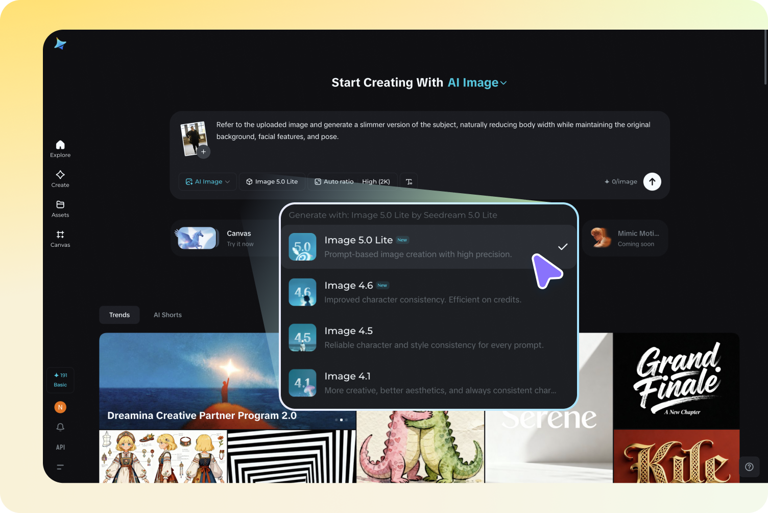  Select Seedream 5.0 for slimming your body photo