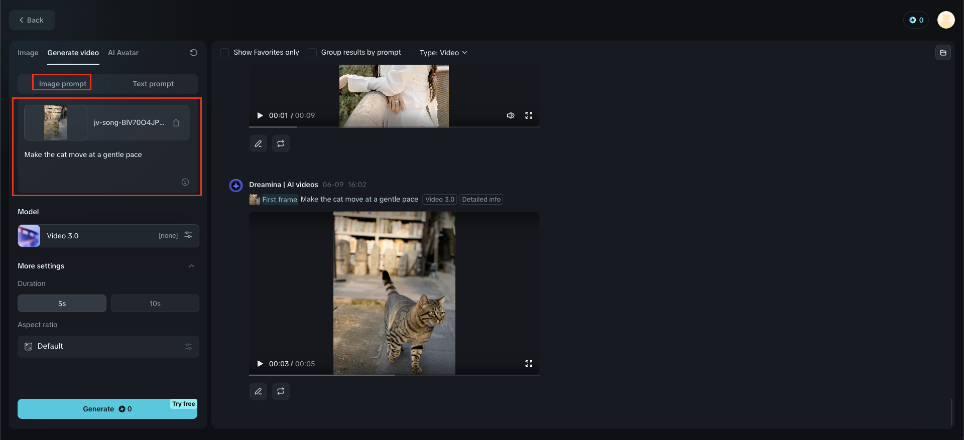 Dreamina video generatie instellingen