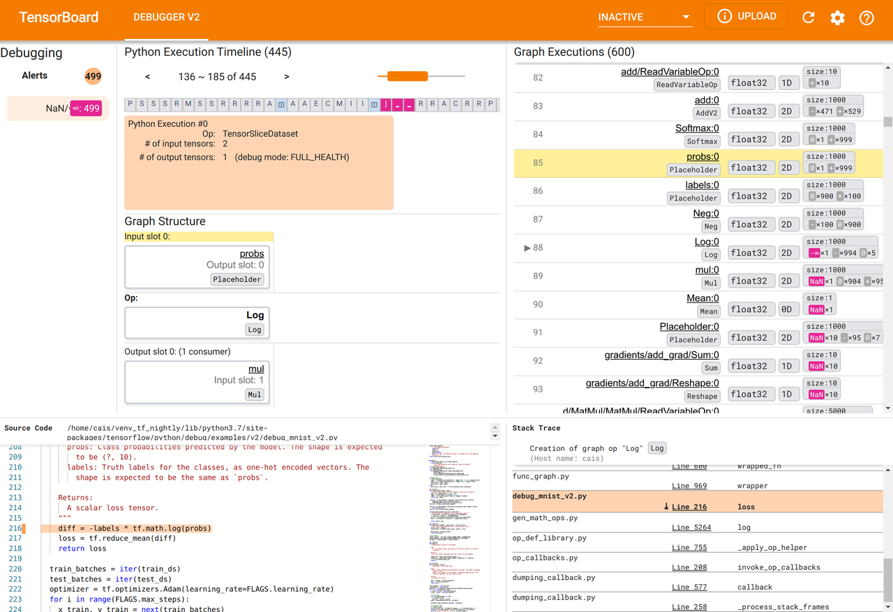 Interface of TensorFlow - an open source AI software