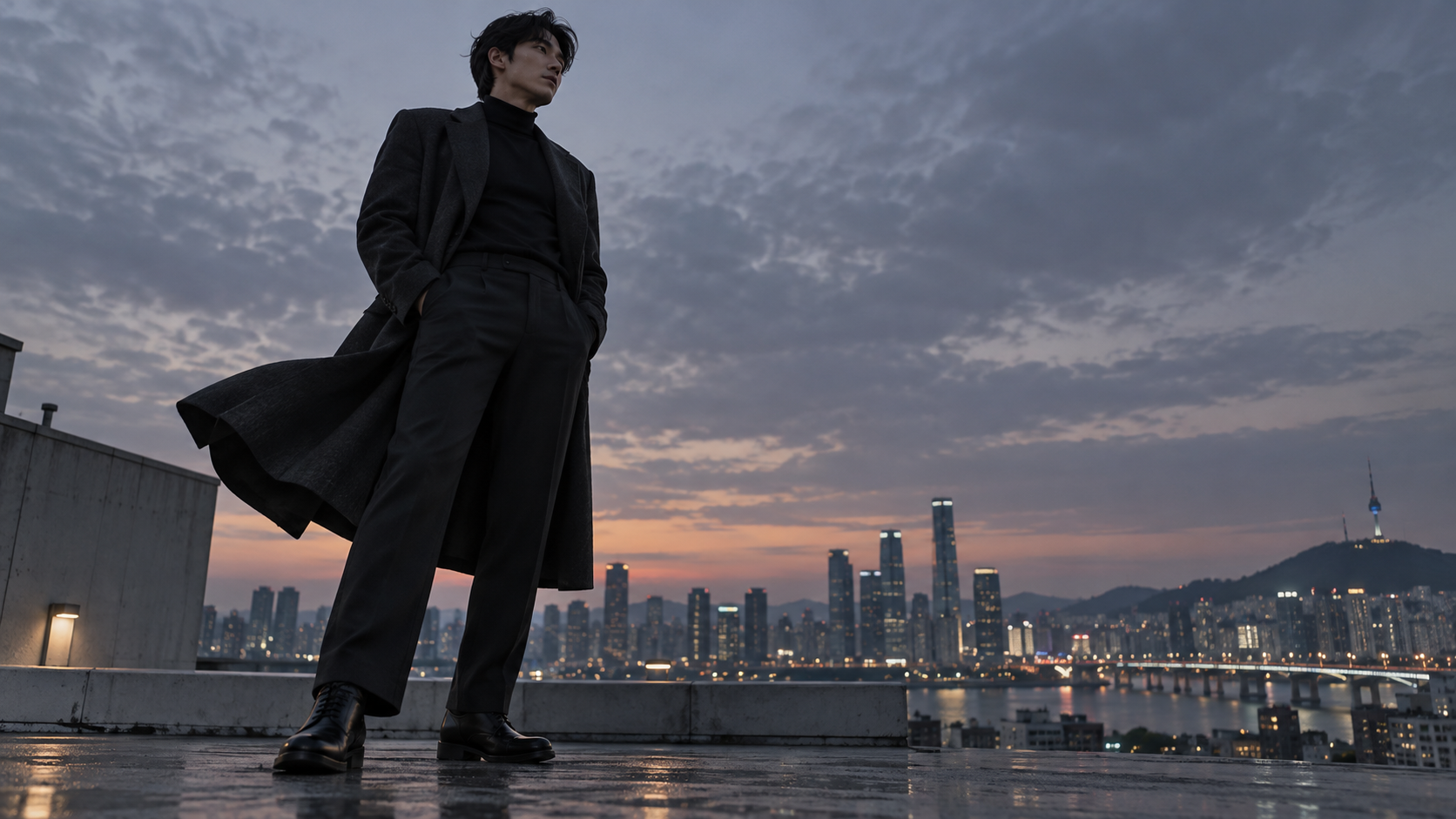 Rainlit Neon Portrait Walk Beispiel für Aura Landwirtschaft koreanische ai Videobearbeitung prompt
