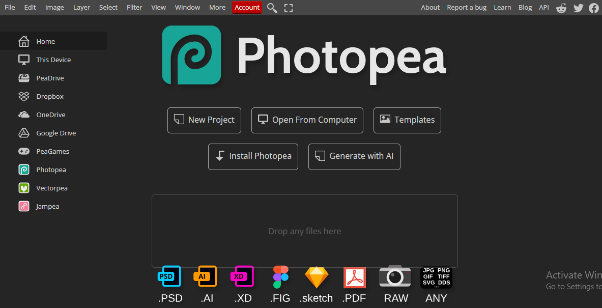 An interface of Photopea
