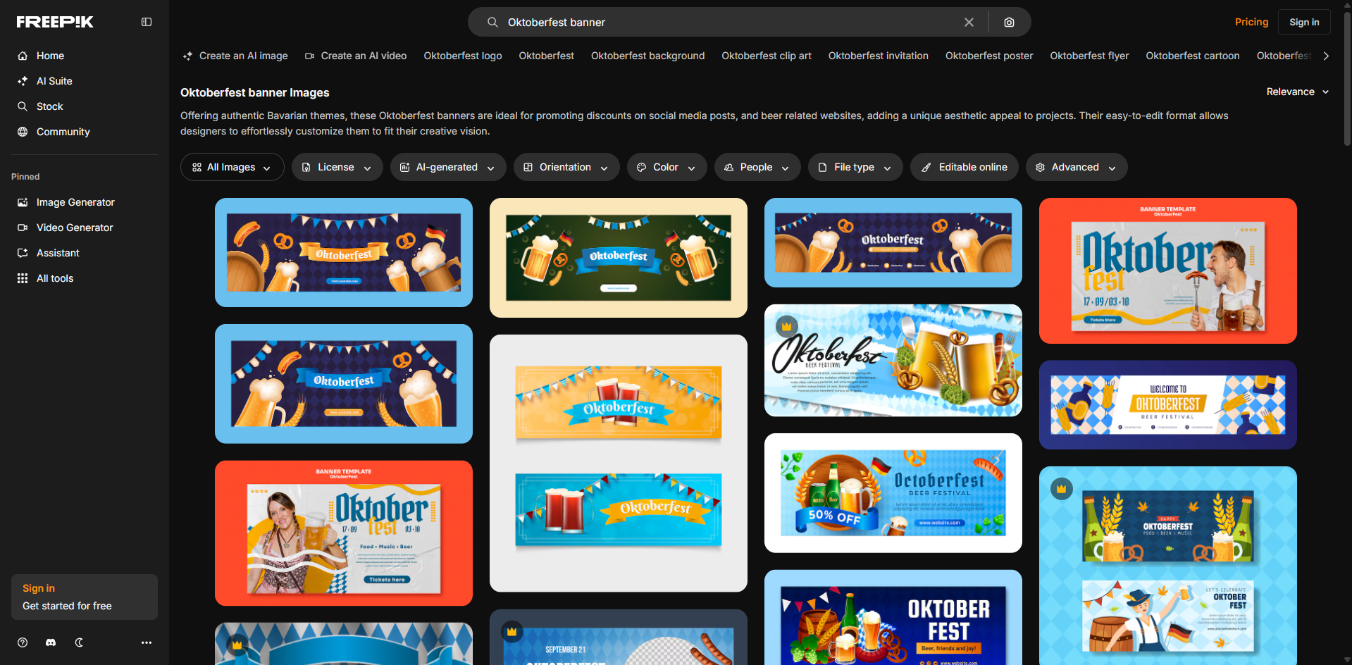 Interface of Freepik - a resource for Oktoberfest banner images