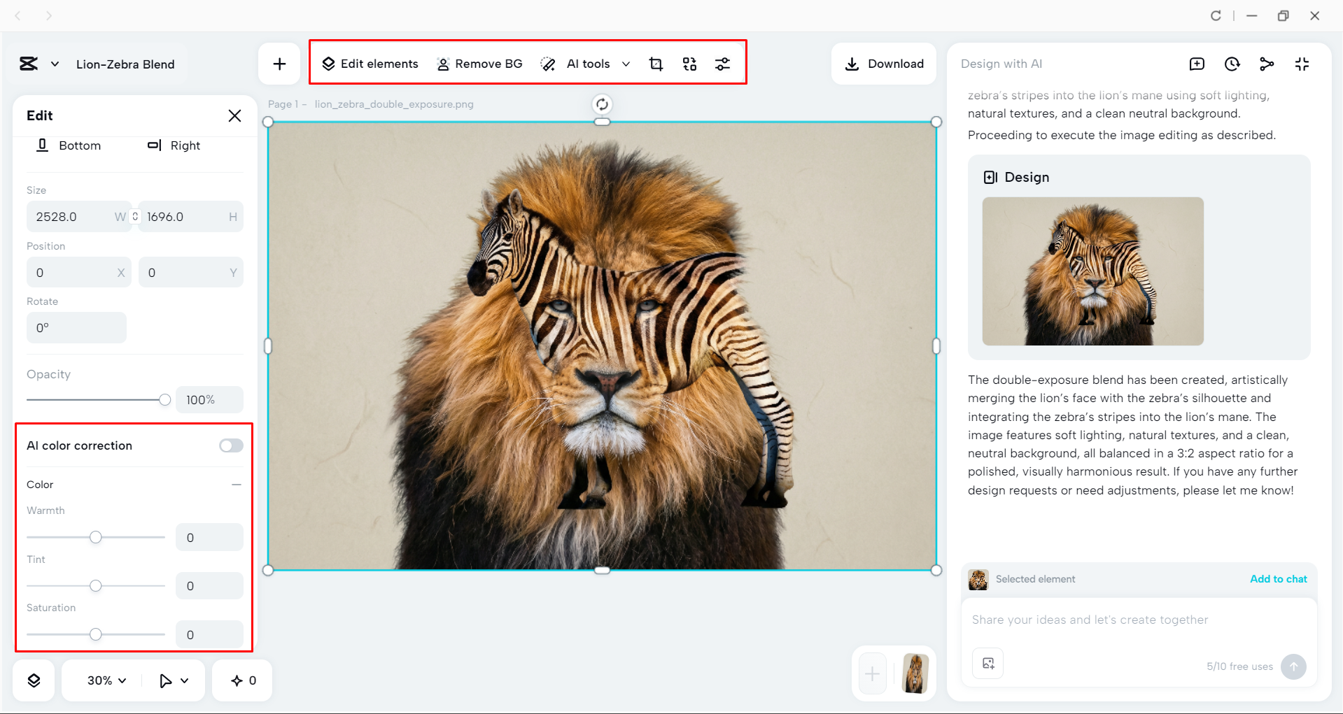 Adjusting the image colors in the CapCut desktop video editor