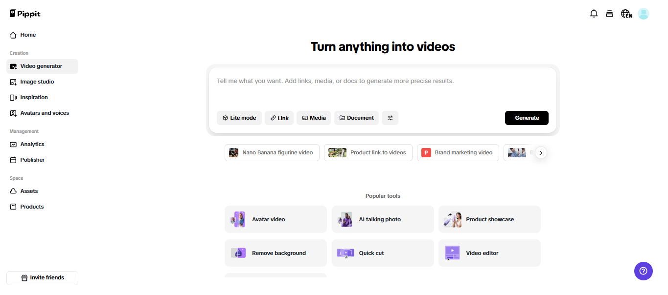 Gerador de vídeos deepfake com IA do Pippit