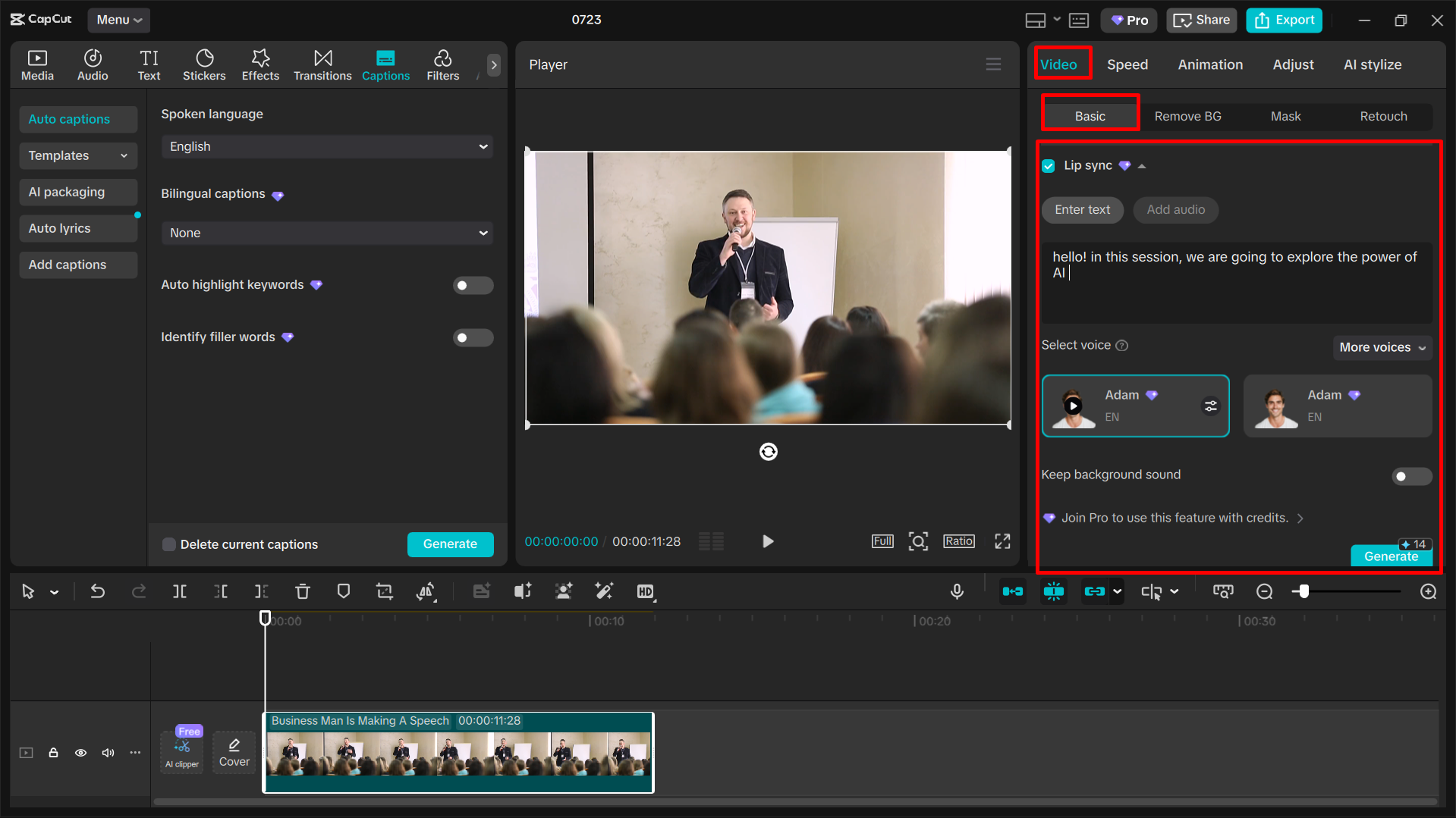 Applying lip sync to the video in the CapCut desktop video editor