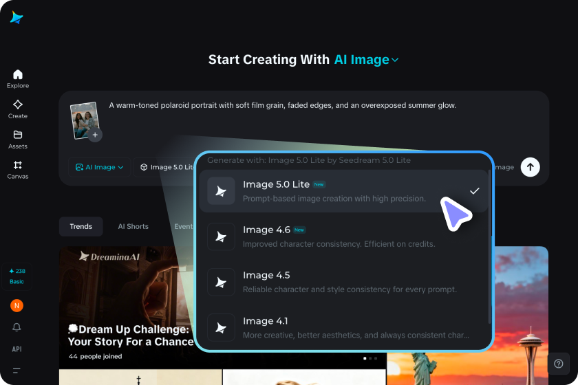 Select Seedream 5.0 and generate