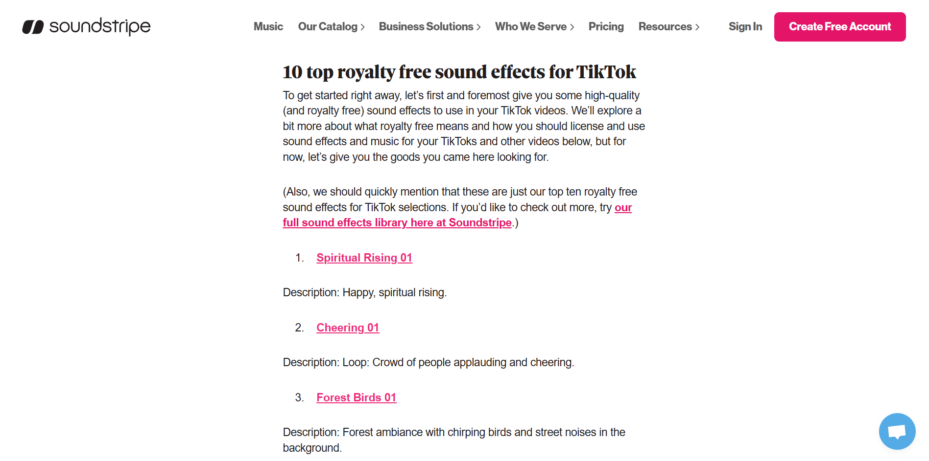 Interface of Soundstripe - a diverse source of TikTok sound effects