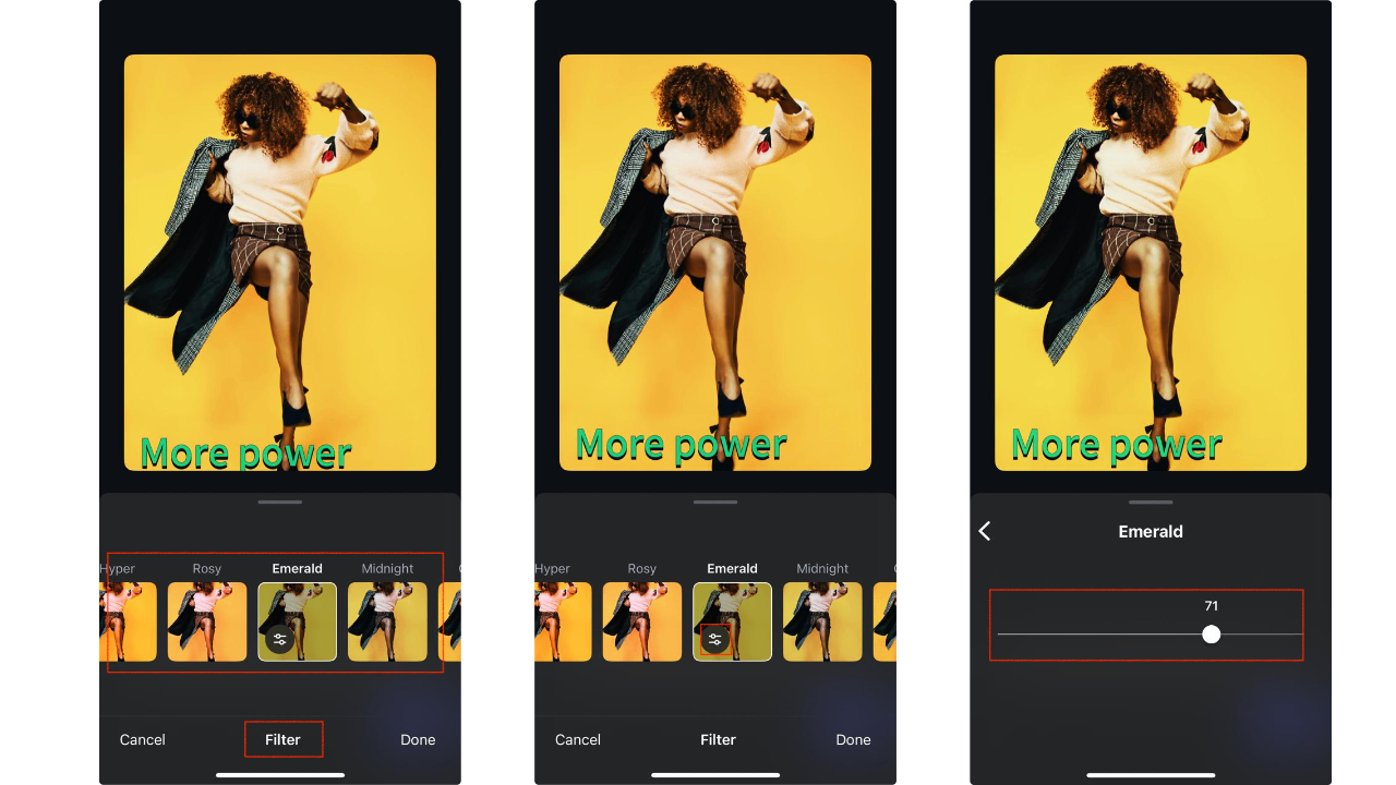 Choose and adjust the filter intensity