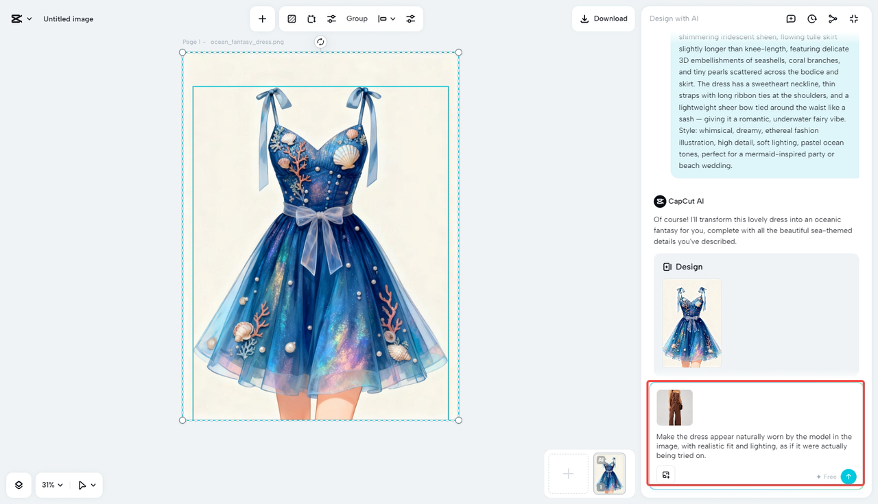 Adding the model's image in CapCut