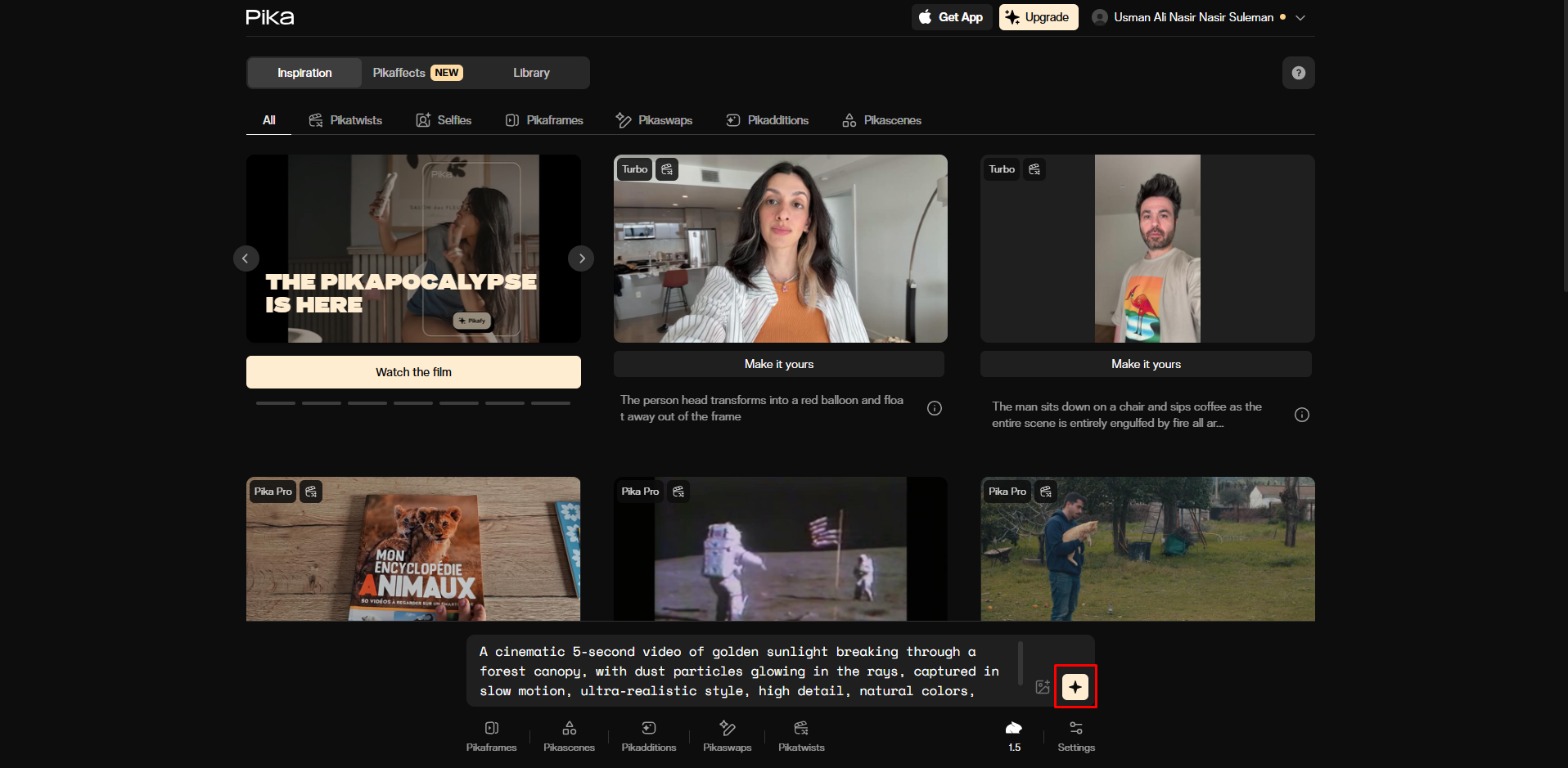 Menjana video dengan Pika AI video generator