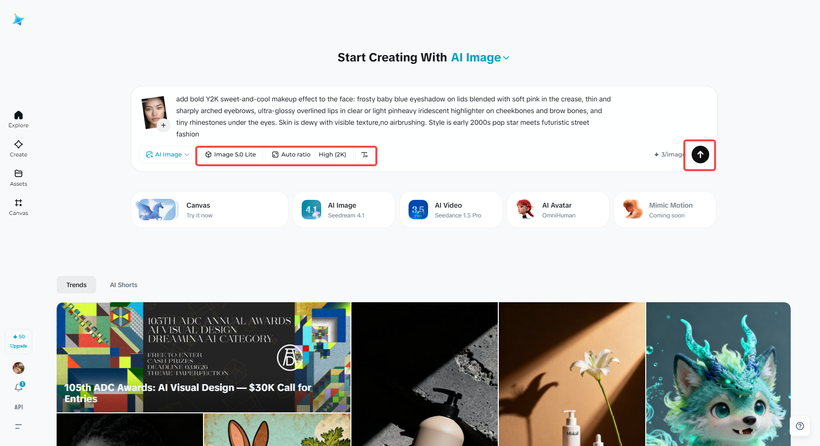 Adicionando maquiagem à foto com IA em Dreamina