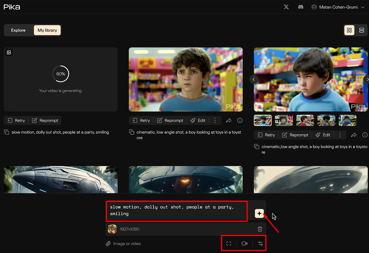 Adjusting motion in the Pika editing interface