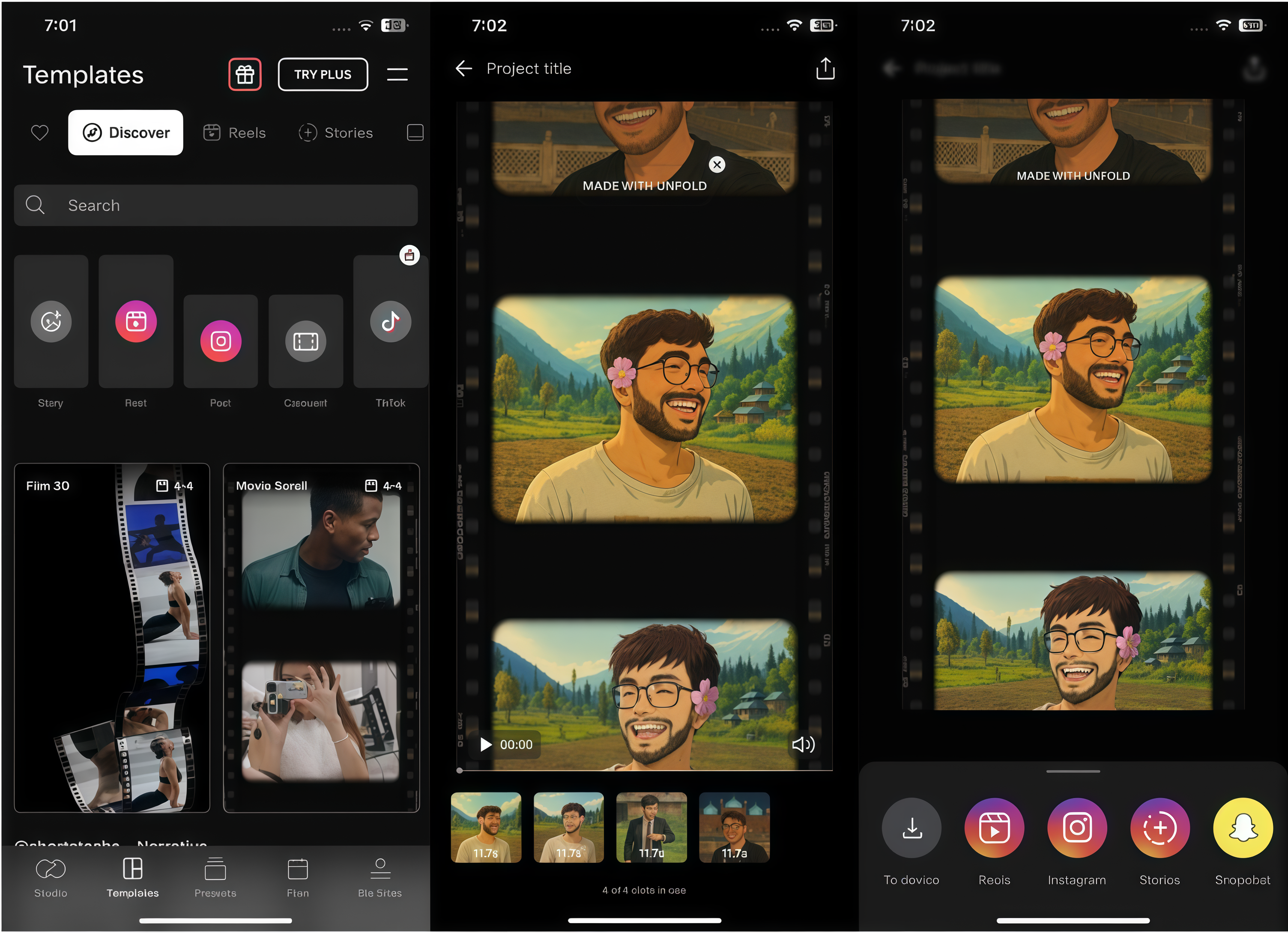 Interface d'Unfold - une application parfaite pour les modèles de Reel.