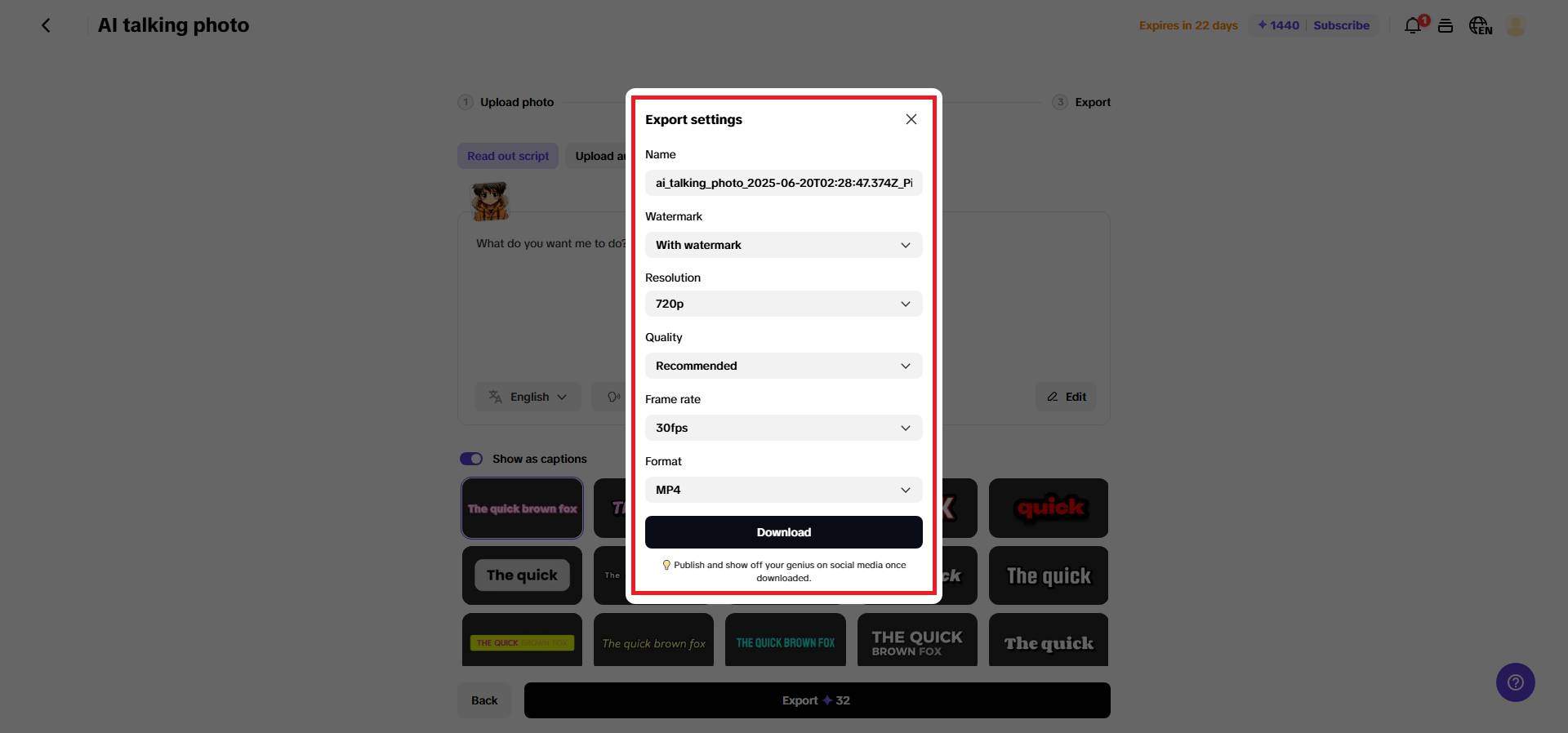 Download your finalized content