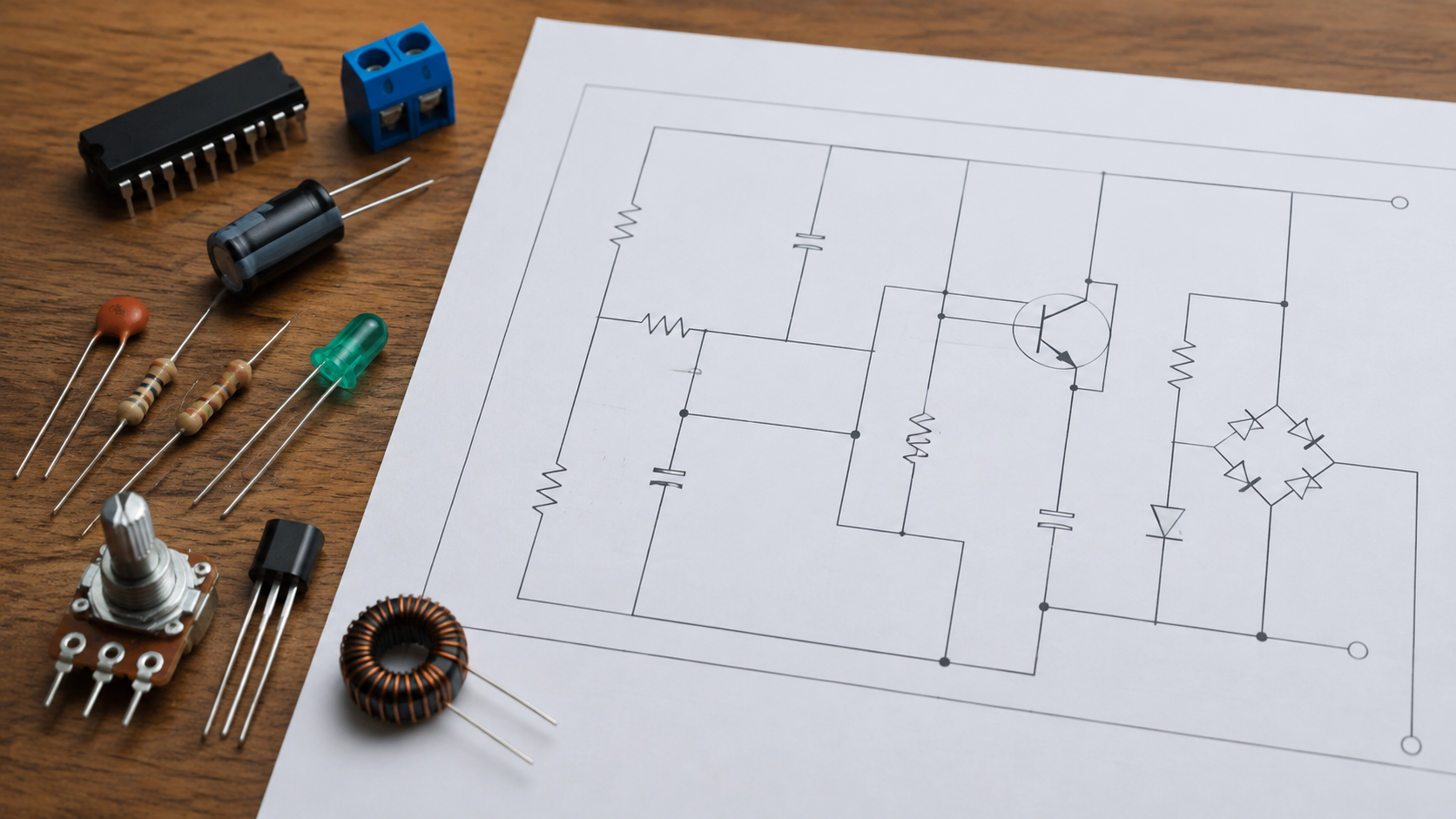 Componentes ao lado do papel de diagrama para gerador de diagrama de circuito ai