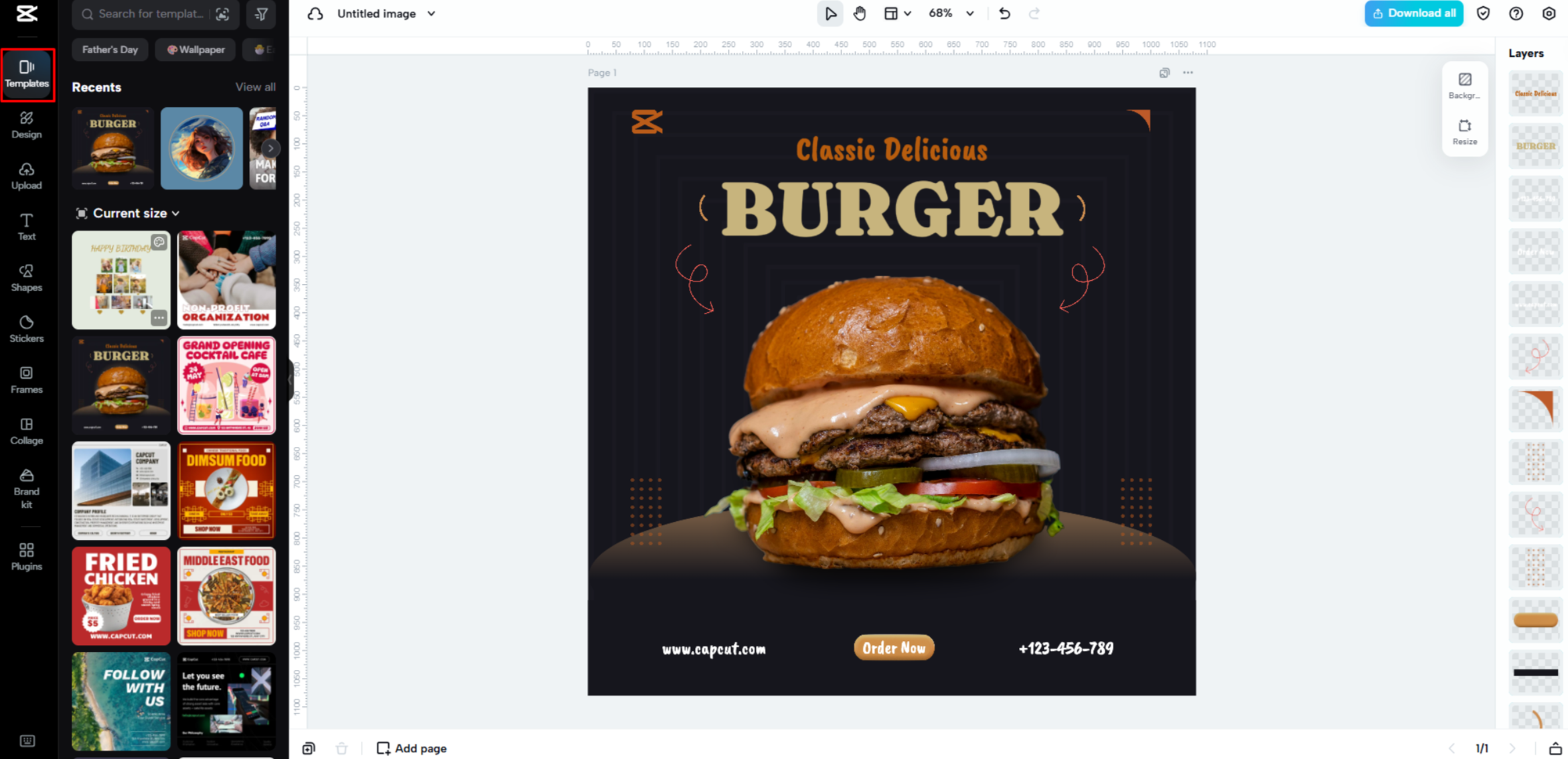 Choosing an image template in CapCut Web