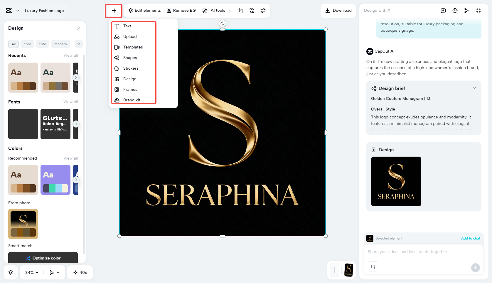 Editing and enhancing the AI-generated logo design