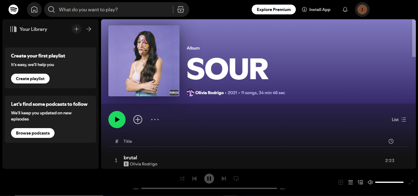 Sour by Olivia Rodrigo - ranked as one of Spotify's most-streamed albums