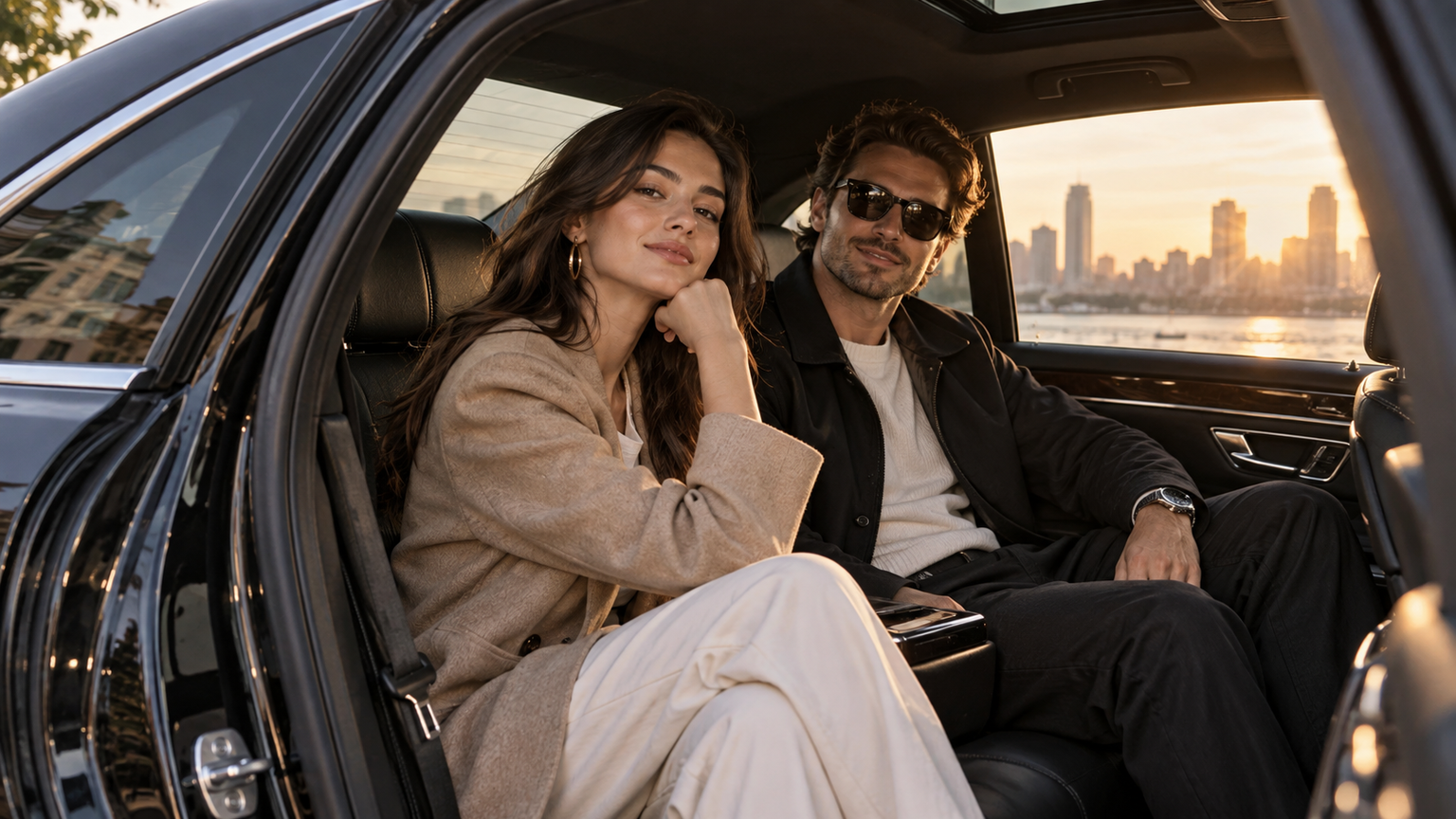 fashion-forward portraits in and around a parked luxury car with believable reflections, posture, and interior detail