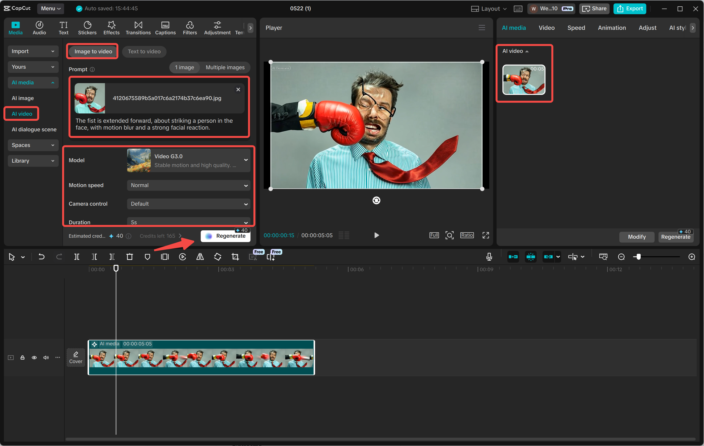 Memuat naik imej untuk membuat video menggunakan AI dalam editor video desktop CapCut