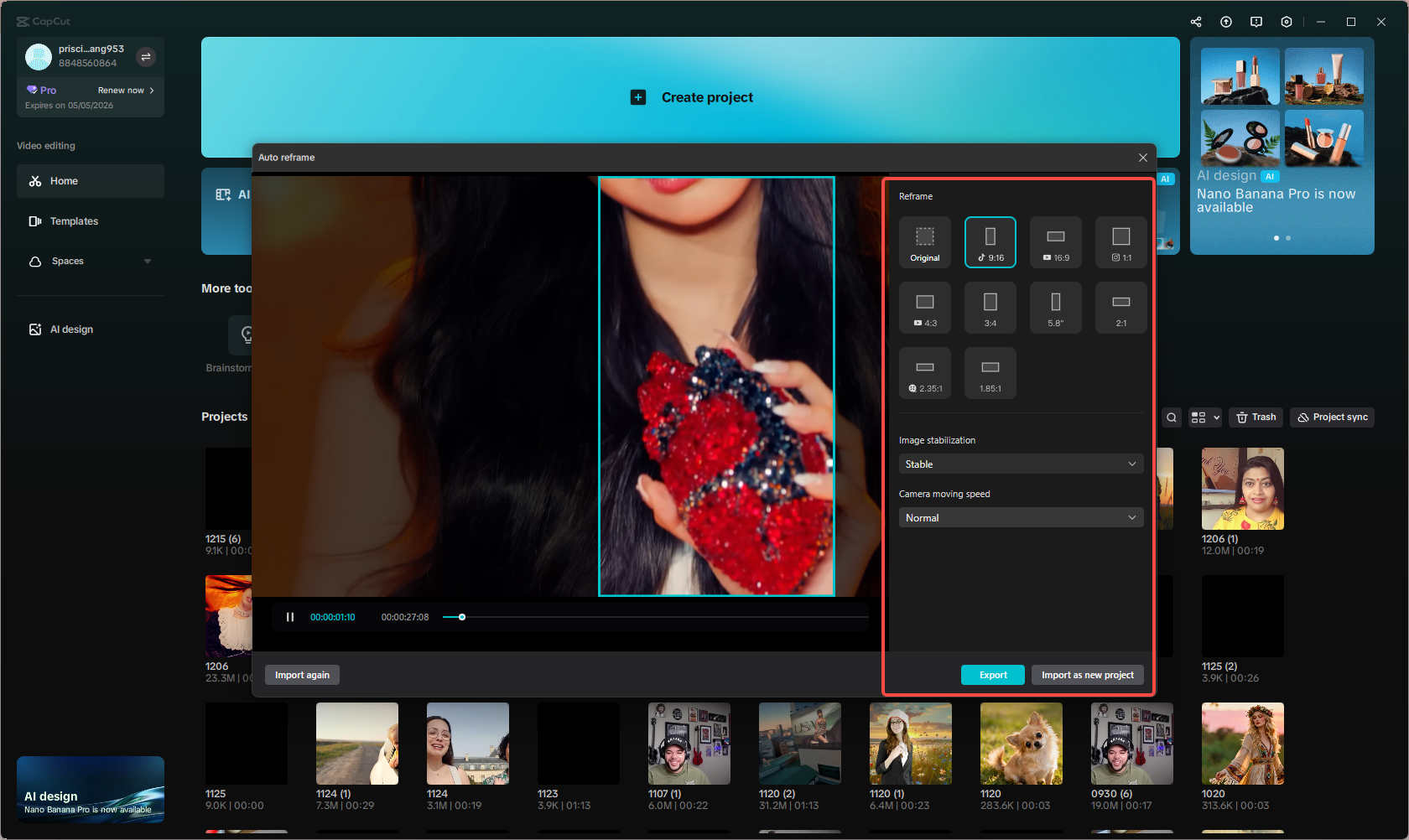 Apply auto framing and export