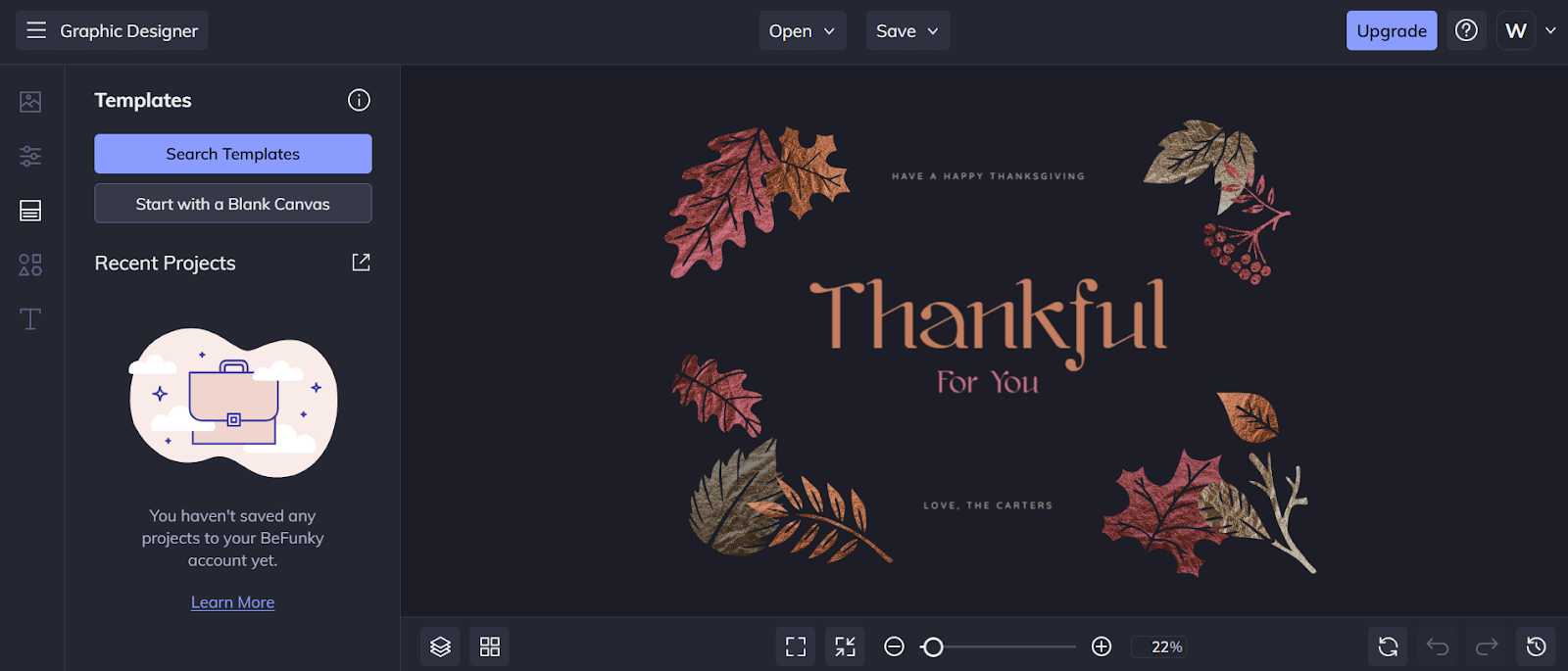 BeFunky interface: graphics editor online