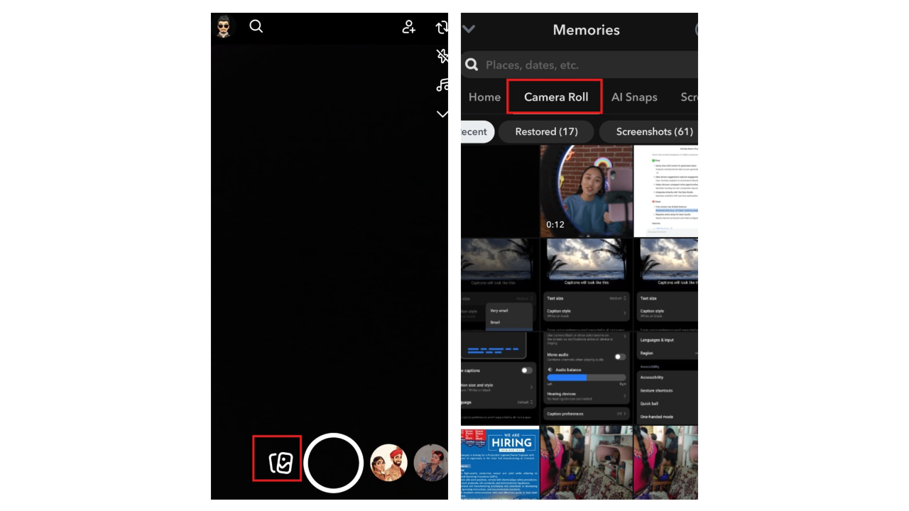 Open Snapchat and choose memories