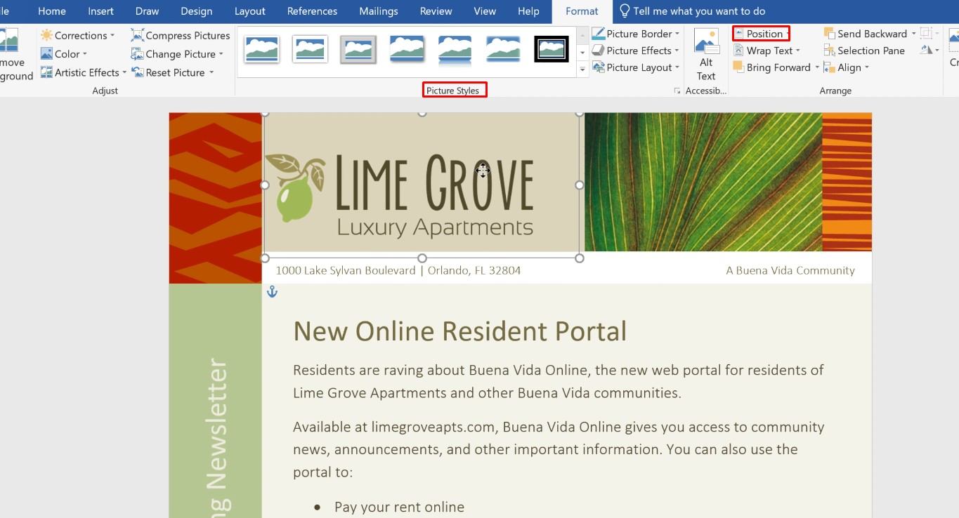 Move the image after wrapping text in Word
