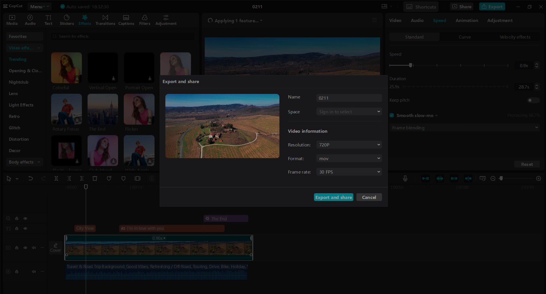 Exporting or sharing the video from CapCut desktop video editor
