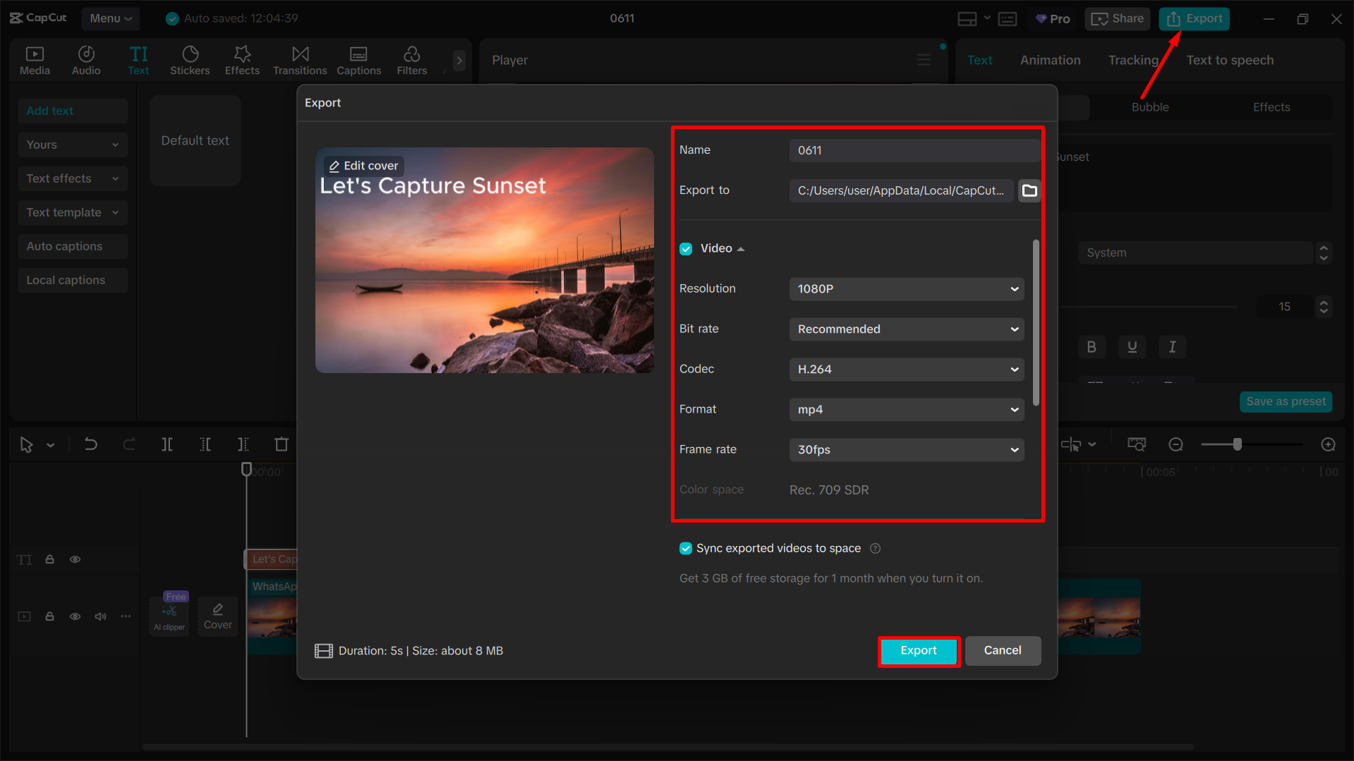 Mengeksport dan berkongsi video akhir daripada editor video desktop Capcut