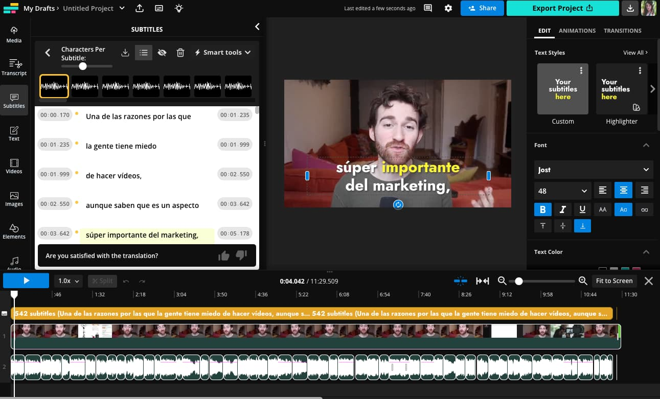 Interface of Kapwing - another free online video language translator