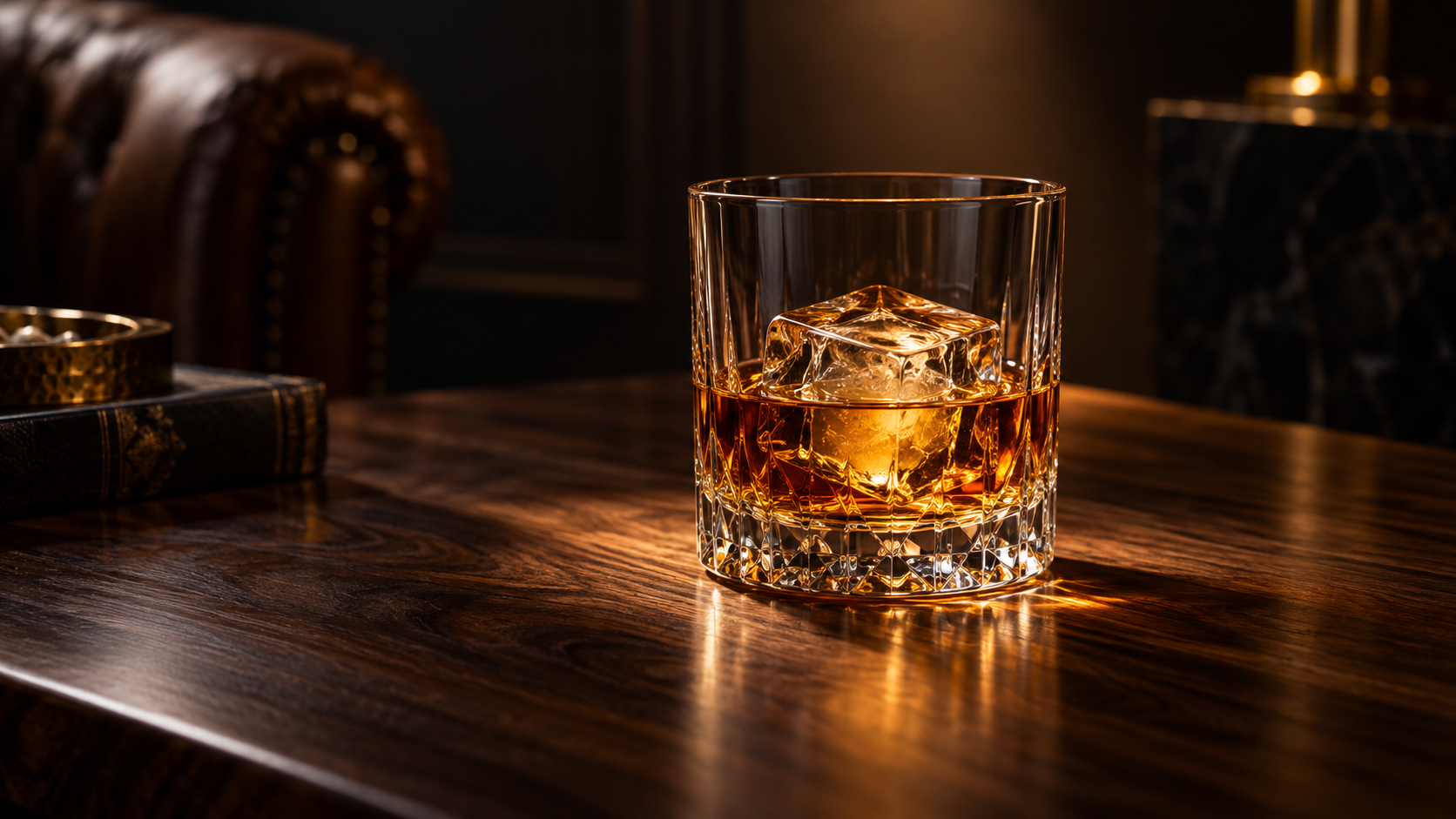 AI whiskey poster prompts: Amber Tumbler Study