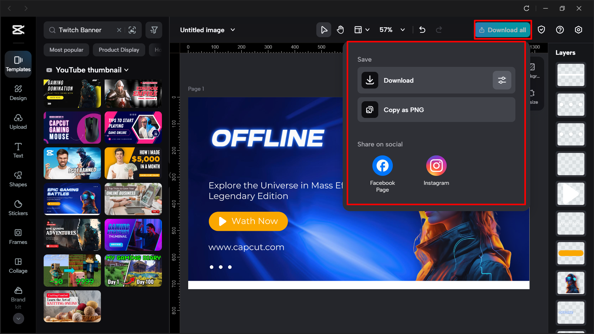 Exporting twitch banner from the CapCut desktop video editor