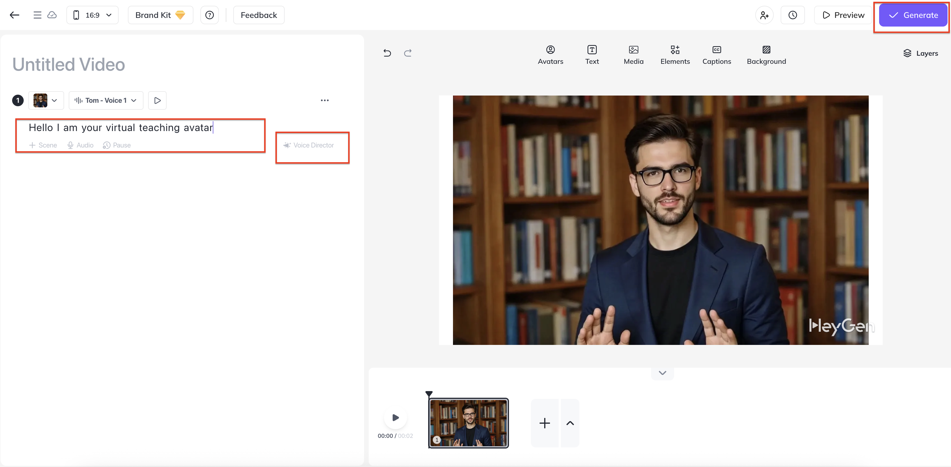 Configuración de guion y voz